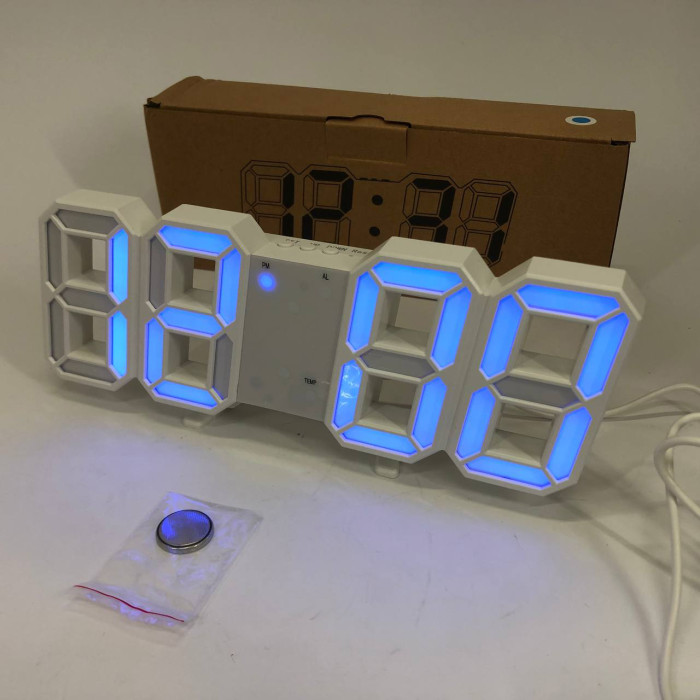Годинник настільний LY-1089 з білим підсвічуванням LED синій, Годинник настільний професійний електронний