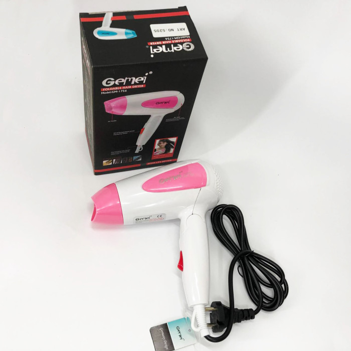 Фен для волосся складаний дорожній Gemei GM-1756 1200 Вт, Домашній фен для укладання. Колір: рожевий