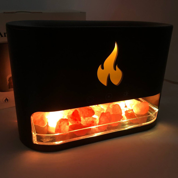 Лампа зволожувач повітря Docsal Flame 3 в 1 з соляним камінням, Портативний зволожувач повітря лампа