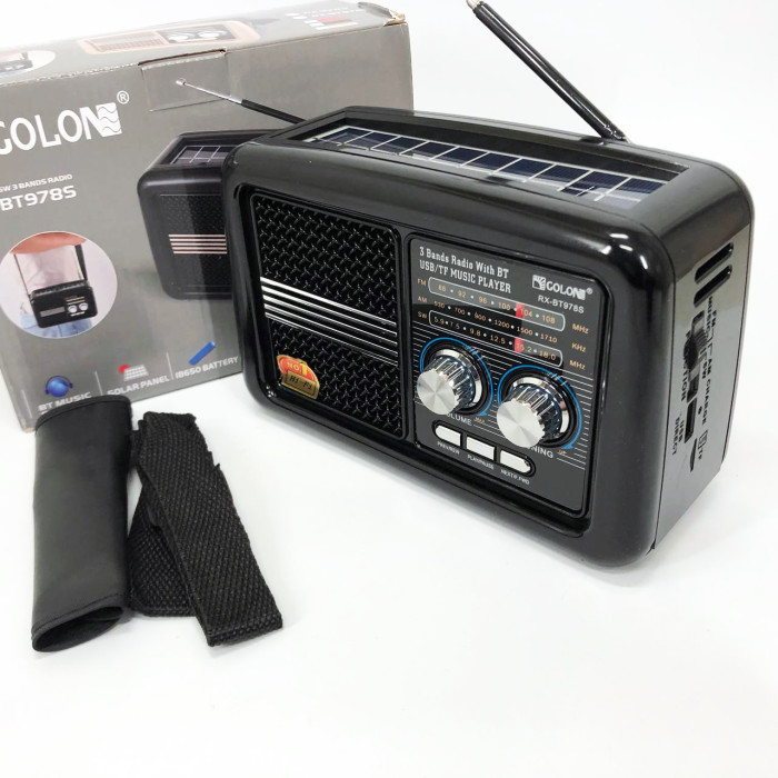 Радіо приймач Golon RX-BT978S сонячна панель AUX 3.5mm, Радіо приймач з вбудованим акумулятором