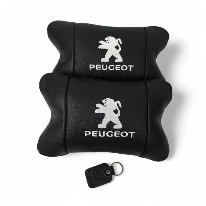 Набір подушок Peugeot із шкіри + брелок у подарунок, Автоподушки з вишивкою
