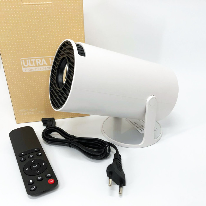 LED Проектор для дому портативний Смарт з WiFi, Bluetooth, Android 11, білий, 1280х720р