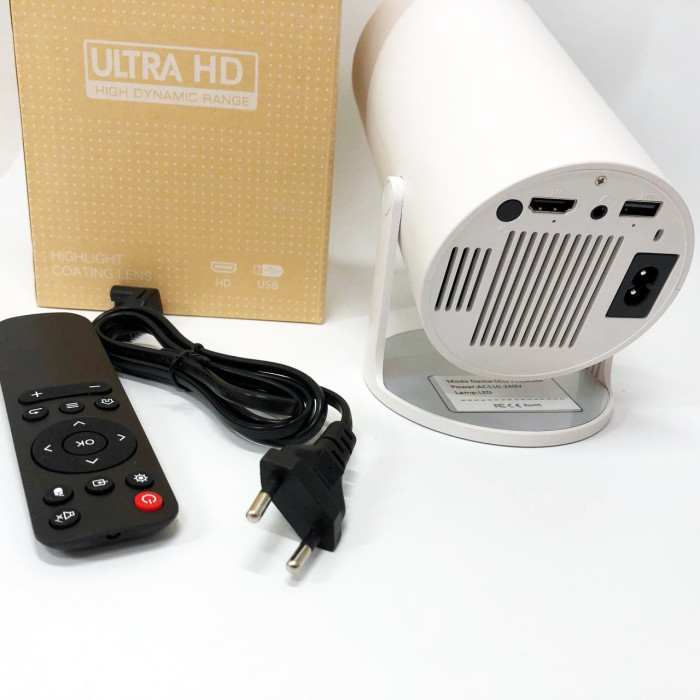 LED Проектор для дому портативний Смарт з WiFi, Bluetooth, Android 11, білий, 1280х720р