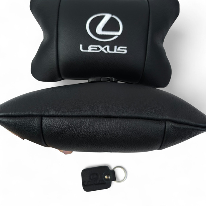 Набір автоподушок Lexus шкіра Італія+ подарунок, Автоподушки Лексус з вишивкою