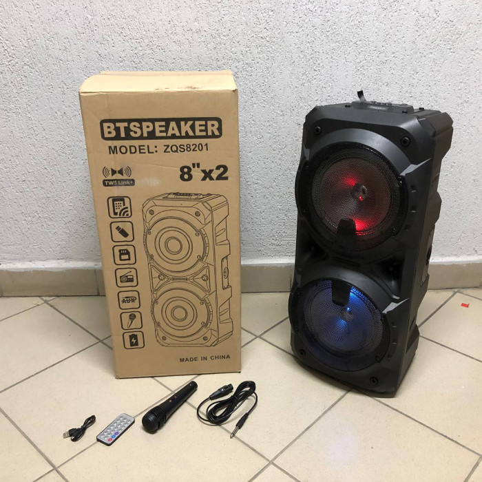 Колонка ZQS-8201 Бездротова переносна акустична Bluetooth з підсвічуванням мікрофоном AUX пульт Д/У