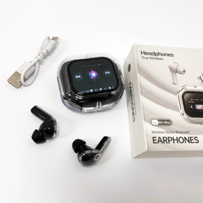 Бездротові вакуумні навушники TWS з дисплеєм LED, вологозахист IPx4 Bluetooth 5.4 з кейсом. Колір: чорний