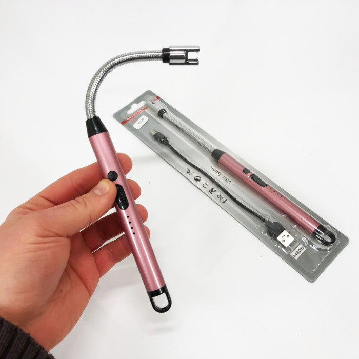 Запальничка електрична BBQ Lighter імпульсна плазмова вітрозахисна USB рожева запальничка