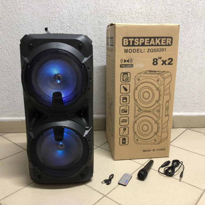 Колонка ZQS-8201 Бездротова переносна акустична Bluetooth з підсвічуванням мікрофоном AUX пульт Д/У