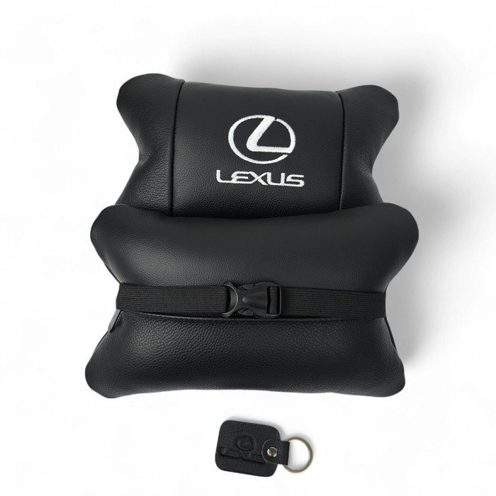 Набір автоподушок Lexus шкіра Італія+ подарунок, Автоподушки Лексус з вишивкою