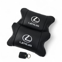 Набір автоподушок Lexus шкіра Італія+ подарунок, Автоподушки Лексус з вишивкою