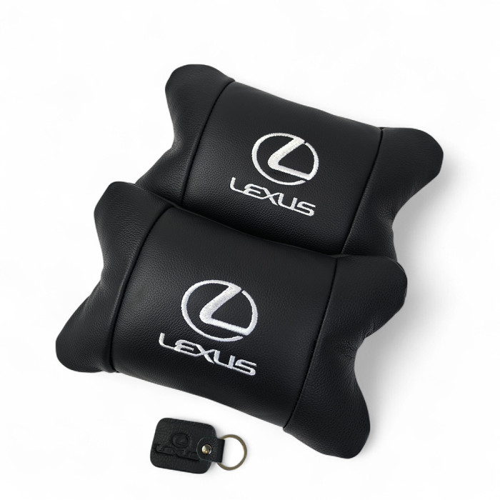 Набір автоподушок Lexus шкіра Італія+ подарунок, Автоподушки Лексус з вишивкою