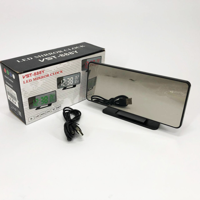 Годинник настільний дзеркальний VST-888Y-1 USB з червоним циферблатом, годинник електронний світиться