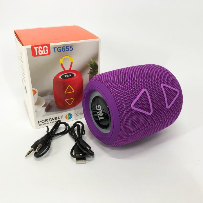 Портативна колонка TG655 5W з RGB підсвічуванням та ремінцем, Акумуляторна для музики. Колір: фіолетовий
