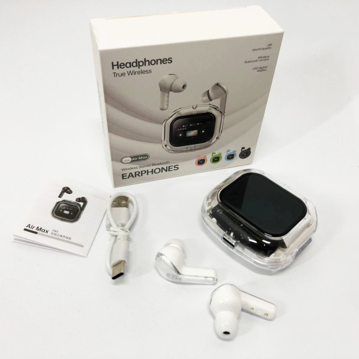 Бездротові вакуумні навушники TWS з дисплеєм LED, вологозахист IPx4 Bluetooth 5.4 з кейсом. Колір: білий