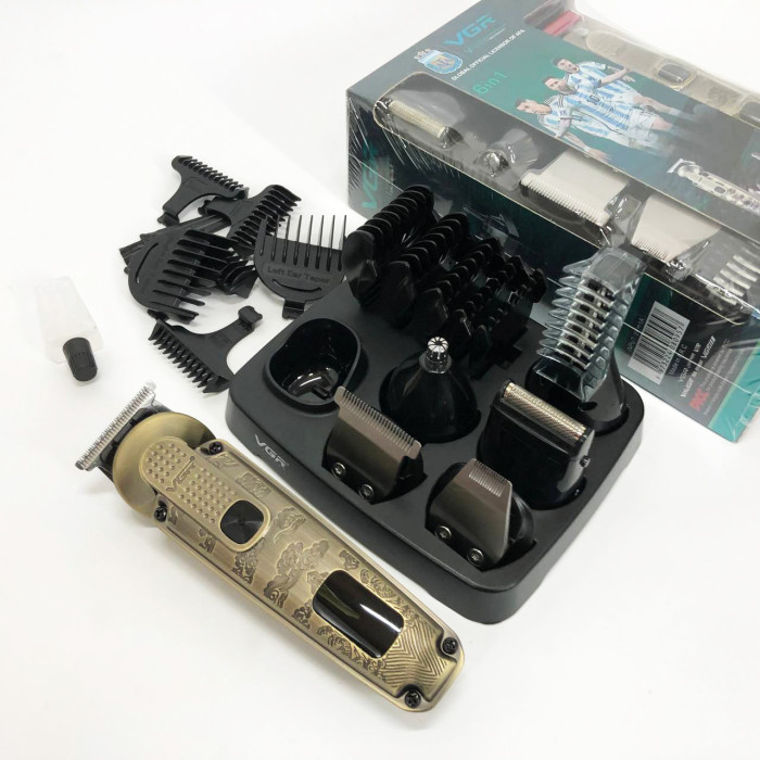 Набір для стрижки VGR 6 в 1 V-095, 16 насадок, Багатофункціональна акумуляторна машинка для стрижки
