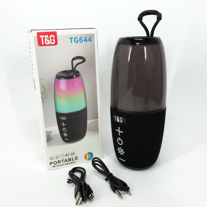 Портативна колонка TG644 5W з RGB підсвічуванням та ремінцем, блютуз колонка з акумулятором. Колір: чорний