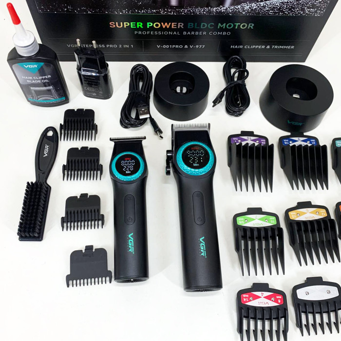 Набір VGR 2 в 1 V-001 V-977 BLACK, акумуляторна машинка для стрижки та триммер. Колір: чорний