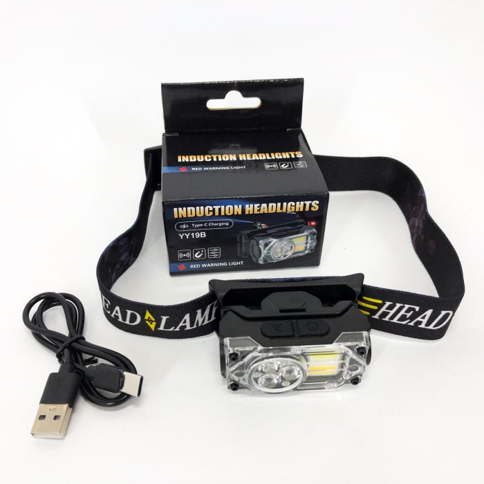 Ліхтар налобний YY-19B-3SMD+2COB(white+yellow+red), Налобний ліхтарик із usb зарядкою