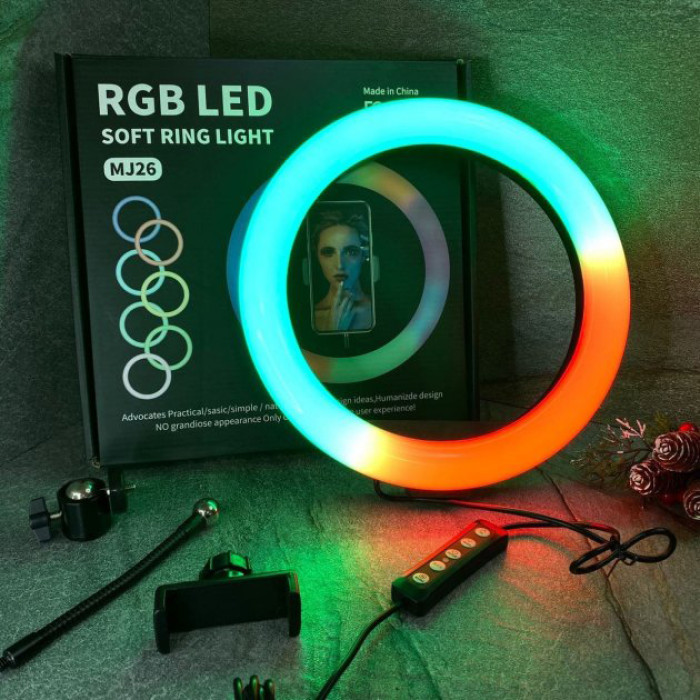 Кільцева світлодіодна лампа RGB LED RING MJ20 20 см із тримачем телефону