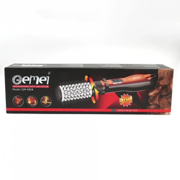 Фен Щітка Gemei Gm-4828 Браш Стайлер гребінець Для Брашинга, Фен щітка 3 в 1, Фен браш Gemei