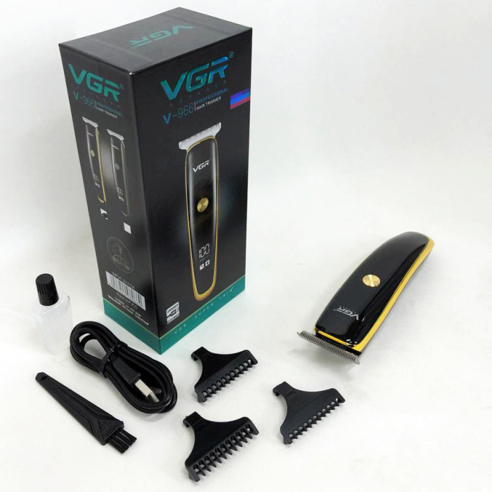 Тример для стрижки волосся та бороди VGR V-966 LED Display, машинка чоловіча для гоління. Колір: золотий