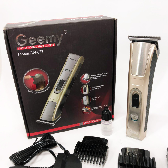 Машинка для стрижки Gemei GM-657 бездротова з комплектом насадок, Перукарські машинки