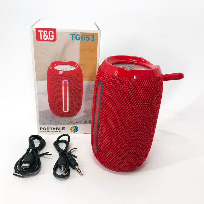 Портативна Bluetooth-колонка TG653 USB з ремінцем, потужна переносна акустична колонка. Колір: червоний