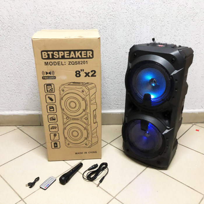 Колонка ZQS-8201 Бездротова переносна акустична Bluetooth з підсвічуванням мікрофоном AUX пульт Д/У