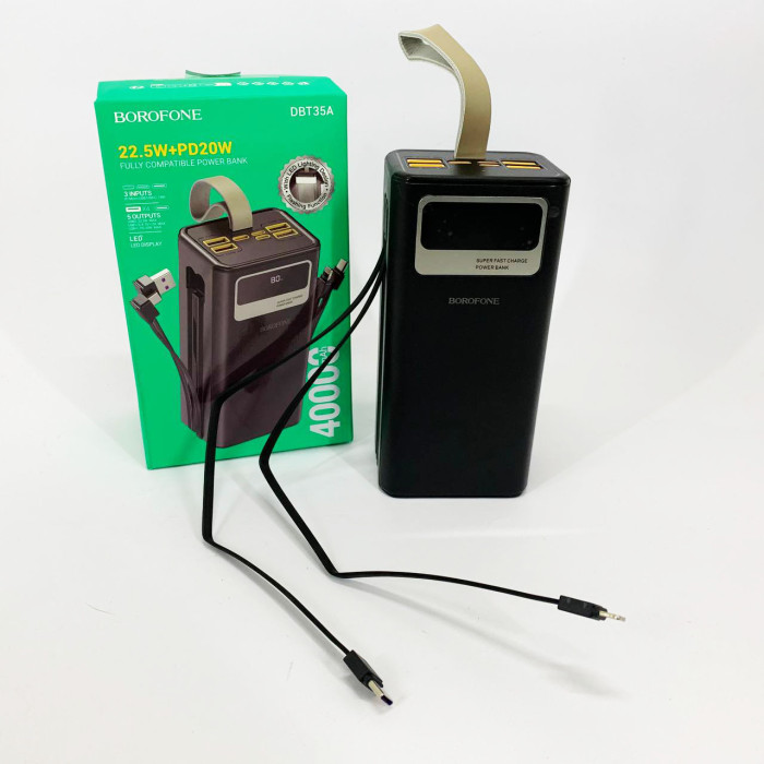 Портативний зарядний пристрій Power Bank BOROFONE DBT35A 40000mAh із вбудованими кабелями