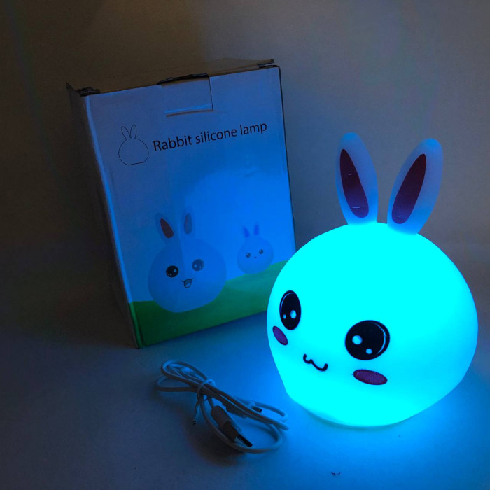 Силіконовий Нічний світильник ЗАЙЧИК дитячий LED лампа 7 кольорів з АКУМУЛЯТОРОМ