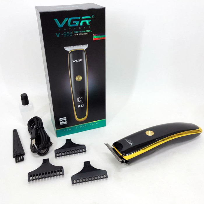Тример для стрижки волосся та бороди VGR V-966 LED Display, машинка чоловіча для гоління. Колір: золотий