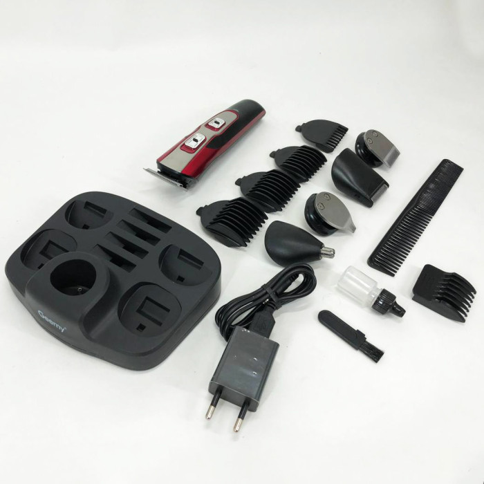 Машинка для стрижки 10в1 GEMEI GM-592, машина для окантування, підстригальна машинка. Колір: червоний
