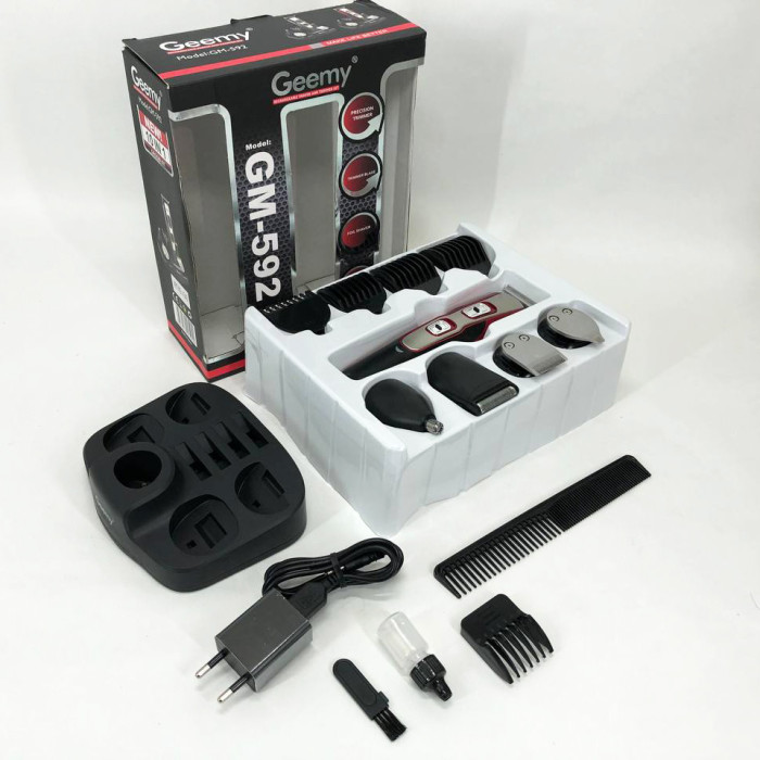 Машинка для стрижки 10в1 GEMEI GM-592, машина для окантування, підстригальна машинка. Колір: червоний