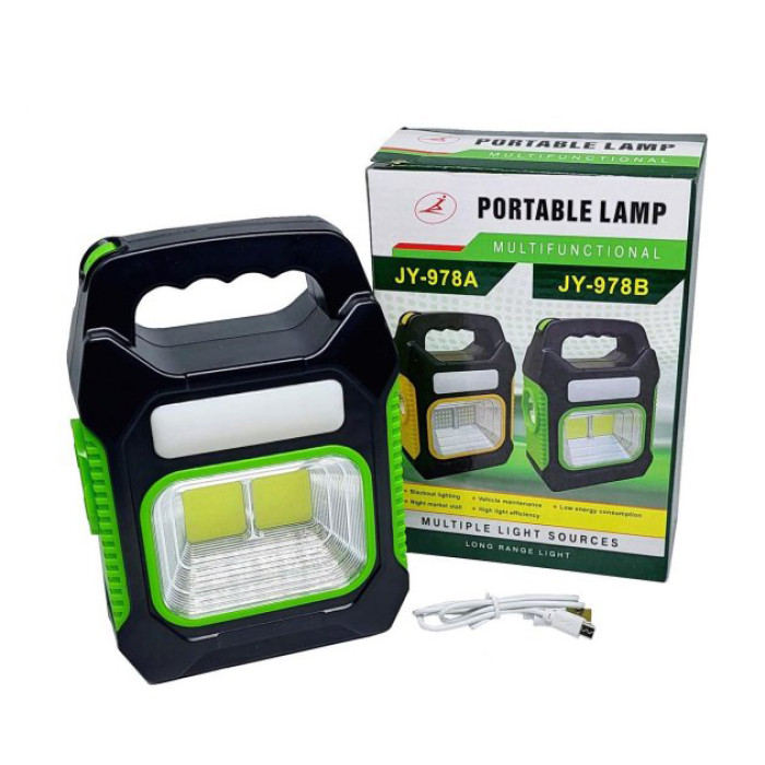 Портативний ліхтар лампа JY-978B акумуляторний із сонячною панеллю + Power Bank. Колір: зелений
