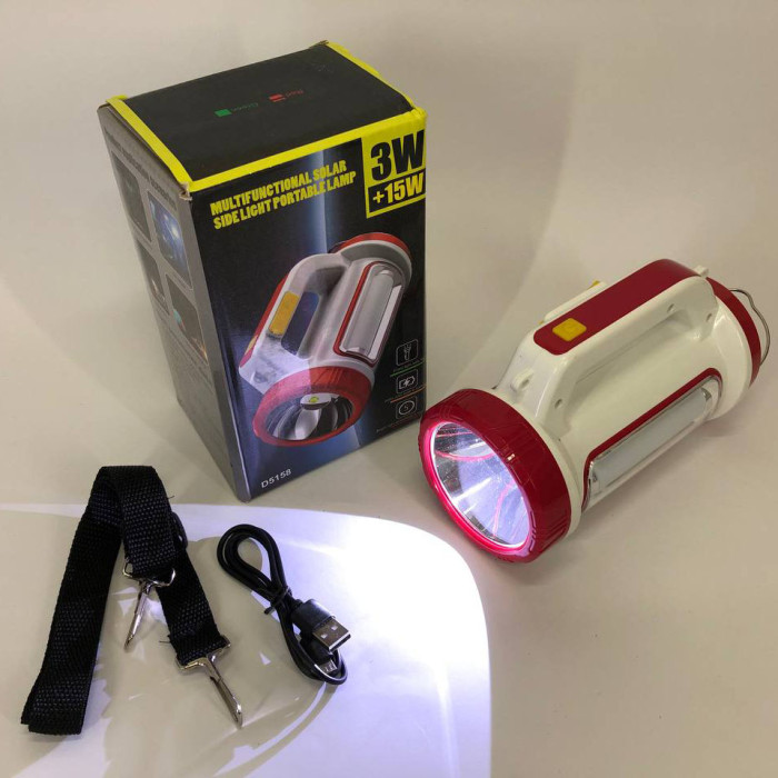 Ліхтар кемпінговий з сонячною панеллю 5158-LED-COB power bank, кемпінговий ліхтар-лампа. Колір: червоний