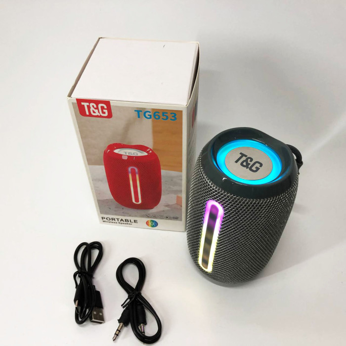 Портативна Bluetooth-колонка TG653 USB з ремінцем, гучна колонка для вечірки. Колір: сірий