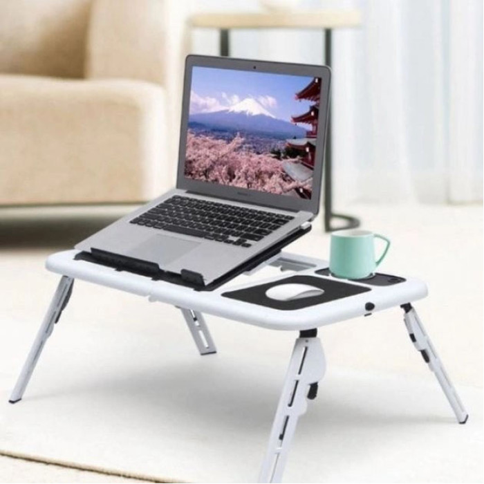 Складаний столик для ноутбука LD-09 E-Table, столик з охолодженням 2 USB кулера, Стіл підставка з вентиляцією