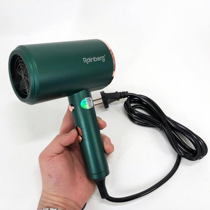 Фен Rainberg RB-2212 8800 W з регуляцією температури та швидкості для сушіння та укладання волосся. Колір: зелений