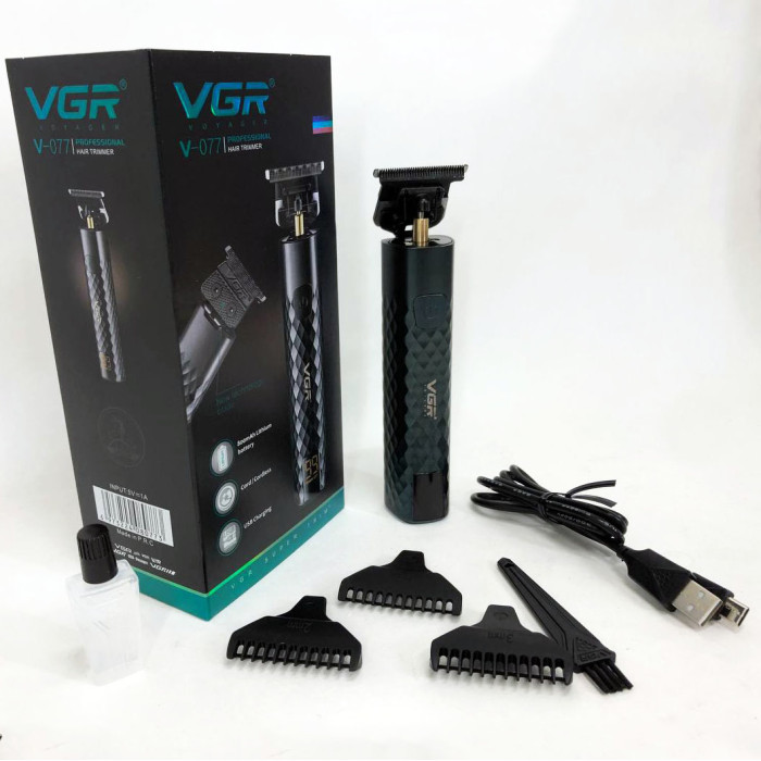 Тример для стрижки волосся, вусів, бороди VGR V-077 з USB зарядкою, корпус метал, триммер бездротовий