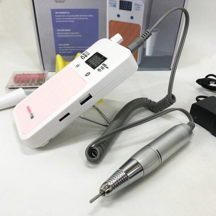 Портативний фрезер для нігтів Nail Drill YT-928 акумуляторний з індикатором заряду на 35 000 оборотів. Колір: білий