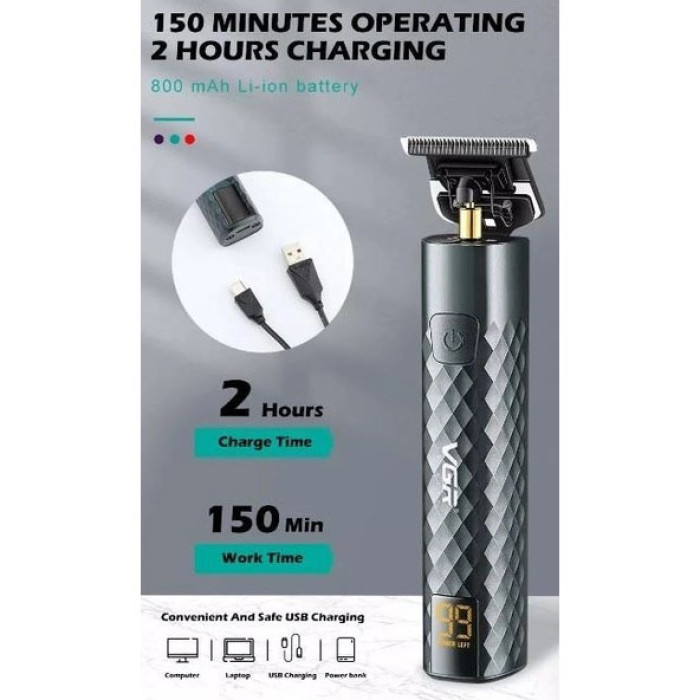 Тример для стрижки волосся, вусів, бороди VGR V-077 з USB зарядкою, корпус метал, триммер бездротовий