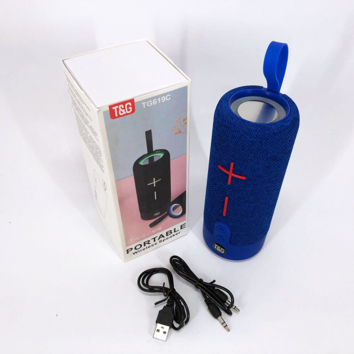 Портативна Bluetooth колонка TG619C FM-радіо USB/TF з ремінцем, блютуз колонка з підсвічуванням. Колір: синій