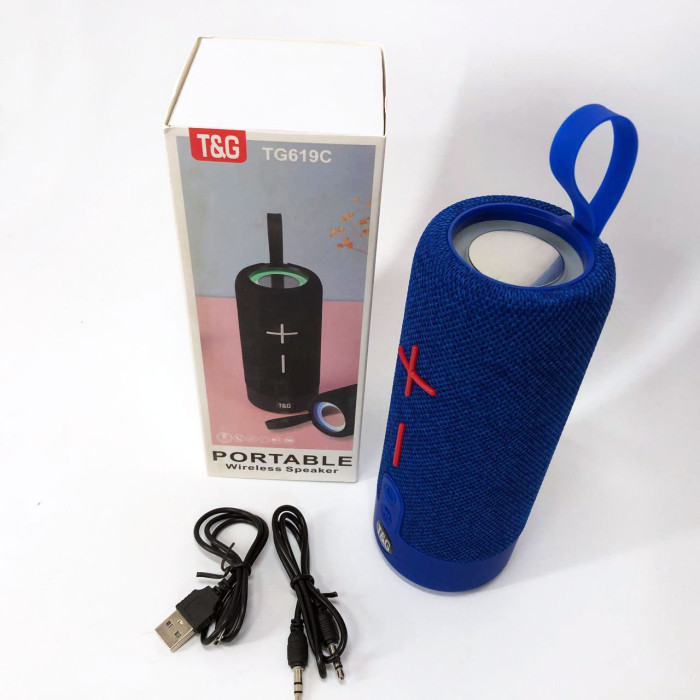 Портативна Bluetooth колонка TG619C FM-радіо USB/TF з ремінцем, блютуз колонка з підсвічуванням. Колір: синій