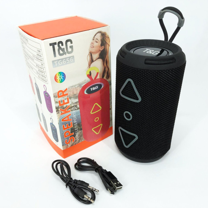Bluetooth колонка портативна TG656 FM-радіо, акумуляторна колонка для музики. Колір: чорний