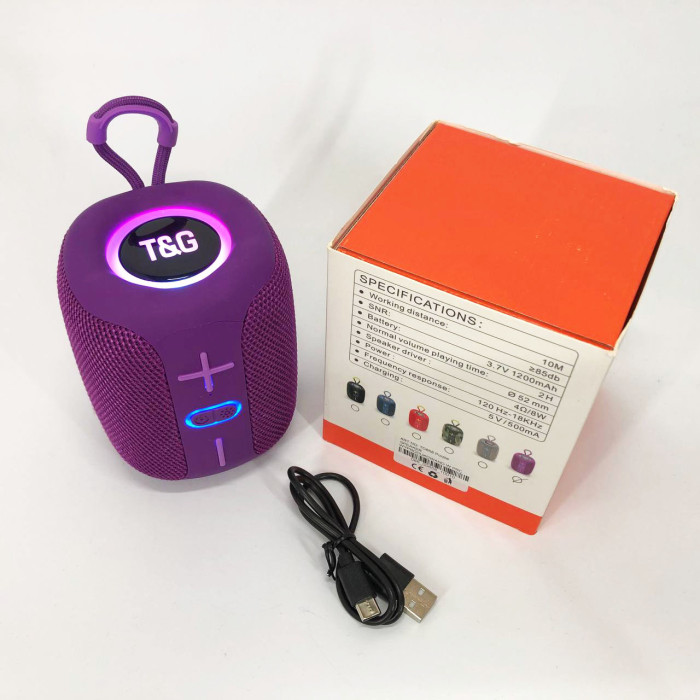 Портативна Bluetooth колонка TG658 8W з RGB підсвічуванням бездротова портативна потужна. Колір: фіолетовий