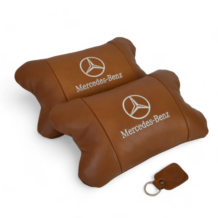 Комплект 2шт для підголівника Mercedes-Benz, виготовлених з натуральної коричневої шкіри. Комфорт в авто