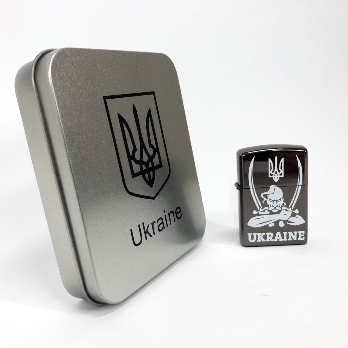 Дугова електроімпульсна запальничка USB Україна (металева коробка) HL-449. Колір: чорний