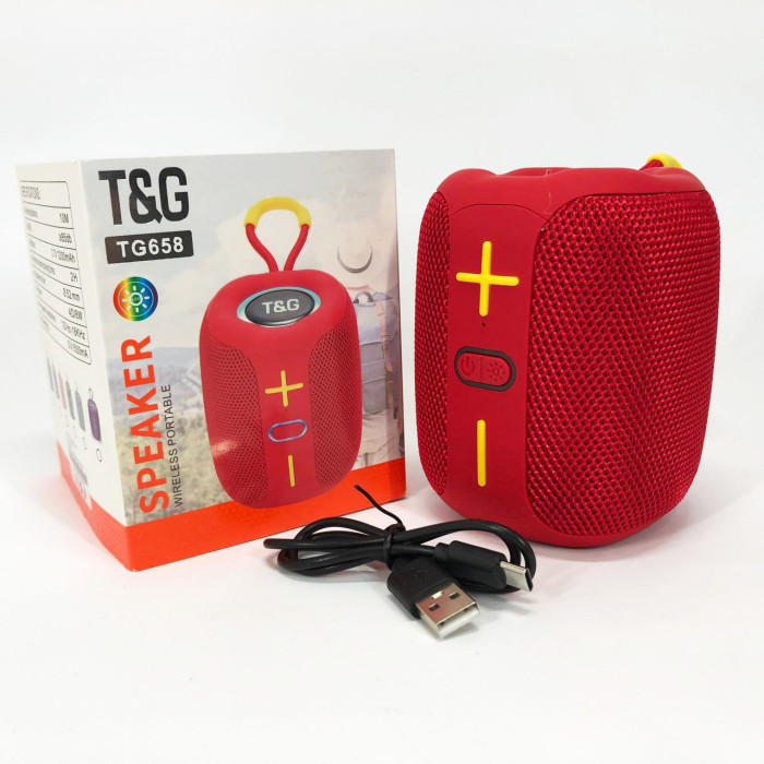 Портативна Bluetooth колонка TG658 8W з RGB підсвічуванням, колонка для вечірки. Колір: червоний