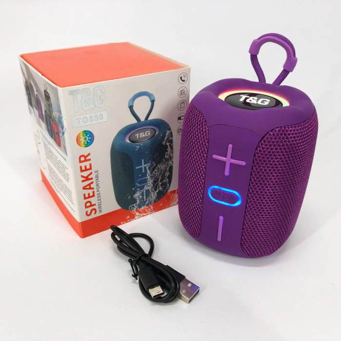Портативна Bluetooth колонка TG658 8W з RGB підсвічуванням бездротова портативна потужна. Колір: фіолетовий