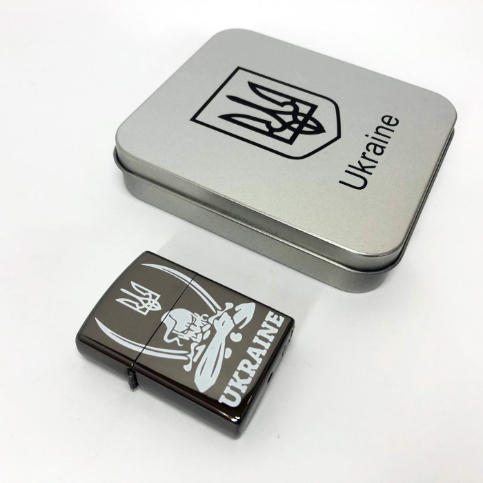 Дугова електроімпульсна запальничка USB Україна (металева коробка) HL-449. Колір: чорний